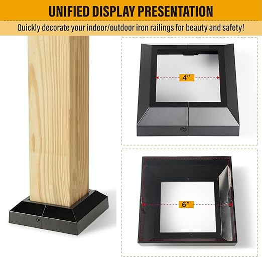 4.0"x4.0"（Actual: 4.0"x4.0"） Deck Post Base Cover Decorative Post Base Trim Skirt Black Aluminum 2Pack