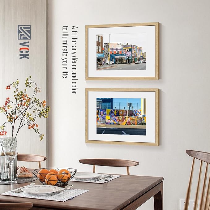 VCK 16x24 Poster Frame 2 Pack - Natural Oak, High-End Wood Picture Frames with Polished Plexiglass, Display 12x18 Photo with Mat or 16x24 without Mat, Art Gallery-Quality, Wall Hanging, Natural Oak