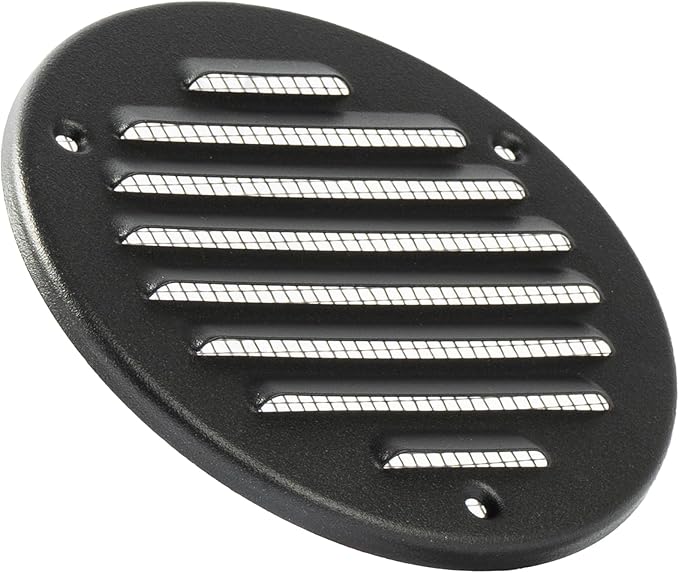 Vent Systems 4 Inch (Inner) Black Metal Soffit Vent Cover - Durable Round Air Vent Grille with Mesh Screen - Weather Resistant Ventilation Grill - Wall & Ceiling, Indoor & Outdoor Crawlspace Vent