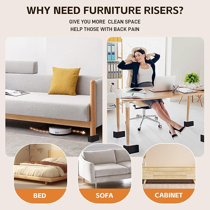 Bed Risers, Furniture Raise Blocks, 3 inch Stilts Heavy Duty for Bed Couch Desk Sofa Table Lifts, Furniture Legs Lifters Support up to 1300 Lbs (Black, 4 Pack Set)