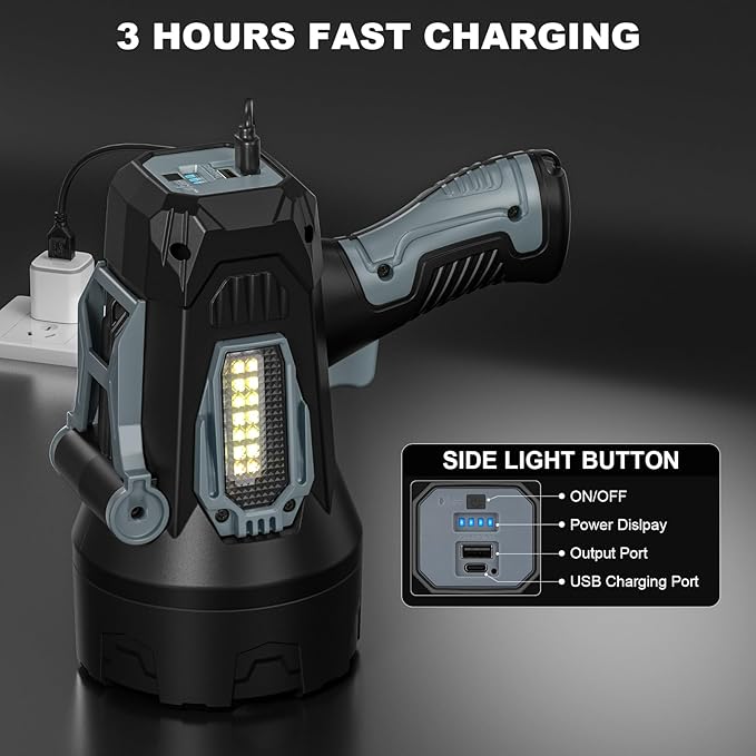 Rechargeable Spotlight, 99000 Lumens Super Bright Led Spotlights Flashlight with Cob Light, 10000ɱAh Spot Lights, Handheld Spotlight for Hunting Boating Outdoor, Long Runtime