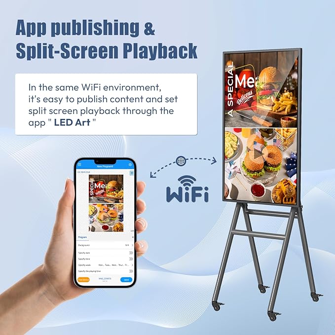 MWE 43 Inch Mobile Digital Signage Display Touchscreen Kiosk with Flight Case, Portable LCD Screen with Screen Mirroring App Publishing, Advertising Display Poster, Android OS