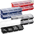 Hushee 6 Pcs Screw Organizer Box with Lid 4 Compartments Tool Bin Divider Plastic Stackable Hardware Organizer Small Part Storage Sorting Screw Box for Garage Workbench Craft Storage (Blue,Red,Black)