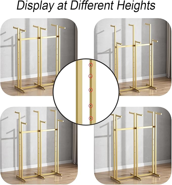 Gold Clothing Racks, Metal Clothes Rack with 6 Straight Arms, Freestanding Garment Rack for Hanging Clothes Heavy Duty, 46" to 63" Adjustable Height Retail Clothing Rack for Boutiques Display