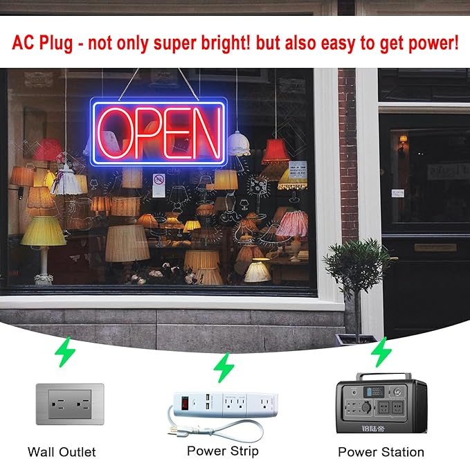 22" X 11" Led Neon Open Signs for Business, Large Open Signs, Plug In Electric Light Up with ON/OFF Switch, Ultra Bright Open Sign for Bar Salon Coffee Stores Club Hotel