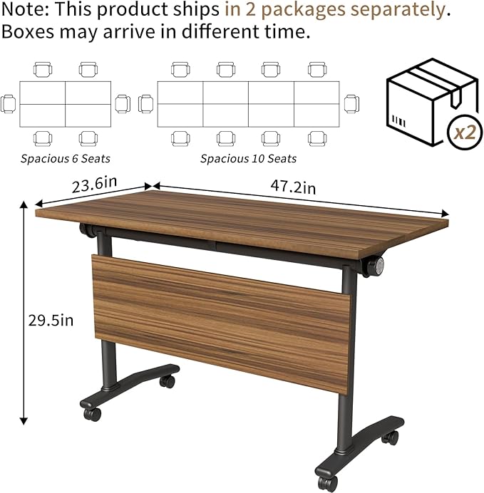 Conference Table, Modern Folding Meeting Tables with Flip Top, Mobile Podcast Table with Four Locking Wheels, Large Training Table for Meeting Room, Office, Classroom (4, A, 47.2in)