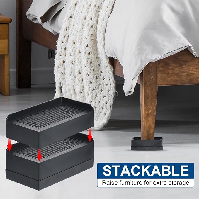 uxcell Furniture Risers 1.5 Inch, 4Pcs Rectangle Bed Risers Adjustable Couch Riser for Extender for Bed Desk Sofa Table Lift Support Up to 1300Lbs, Black