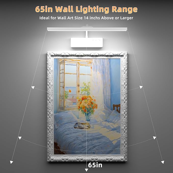 Lightbiz Picture Light, 15.35inch 5400mAh Rechargeable Picture Lights for Wall Battery Operated Wall Lights with Remote, 3 Colors Paintings Light Dimmable Art Light for Artwork, Gallery (White)