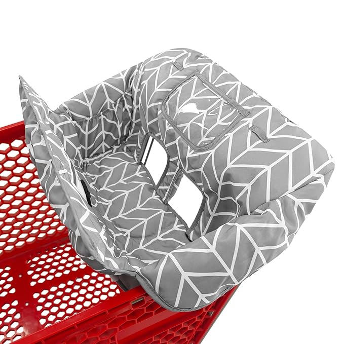 2-in-1 Shopping Cart and High Chair Cover for Baby, Padded Cover, Fold'n Roll Style, Portable with Carry Bag (Gray Arrow)
