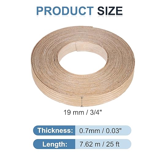 PATIKIL Red Oak Edge Banding, 3/4 Inch x 25 ft Wood Veneer Tape Pre-glued Flexible Plywood Edge Banding with Hot Melt Adhesive for Furniture Restoration