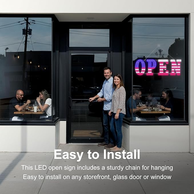 40" x 14" American Flag LED OPEN Sign with Remote Control, Dimmable Brightness, Flash Modes & Speed, Easy Hang Plug-in Storefront Window Sign for Shop, Bar, Salon