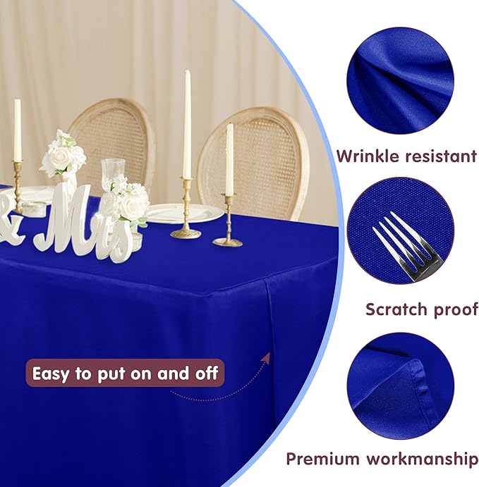 HolidayIdeas Royal Blue Fitted Tableclothes - 72 x 30 Inch - 2 Pack Rectangle Table Covers for 6 Foot Tables, Polyester Fabric Tablecloths for Parties, Holiday Dinner, Trade Show