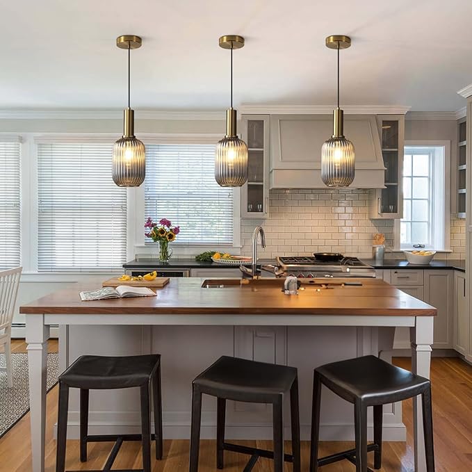 KCO Lighting Mini Smoke Glass Pendant Light Fixture 1-Light Brushed Gold Pendant Lights Kitchen Island Minimalist Globe Pendant Lighting Mid Century Modern Entry Hanging Light