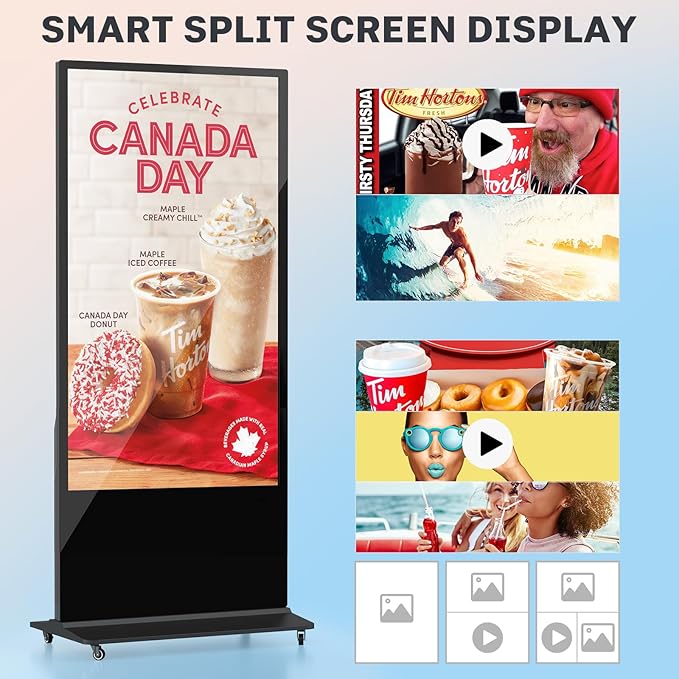 HLEC 65'' Indoor Floor-Standing Digital Signage Interactive Display, 4K Touchscreen Advertising Display LCD Kiosk, Commercial Android Smart System, CMS Software, HDMI/USB Input＆Out/WiFi(4+64G)