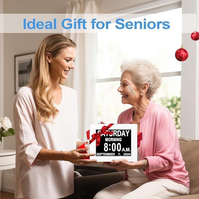 【New 2024】 Digital Calendar Alarm Day Clock - with 8" Large Screen Display, am pm, Multiple Alarms, for Impaired Vision People, The Aged Seniors, The Dementia, for Desk, Wall Mounted,