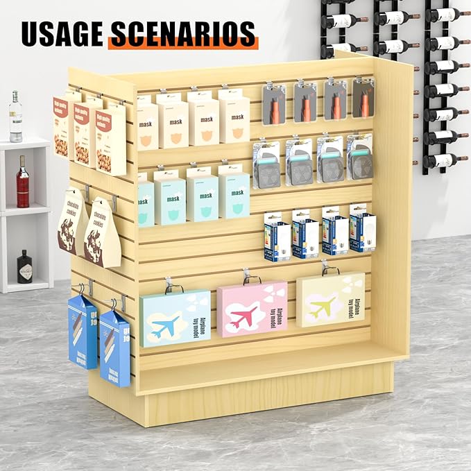49.5”W x 24”D x 54”H - Retail Slatwall Gondola Display with 3” Slat Wall Units，Maple Versatile H-Unit Slatwall Display Stand