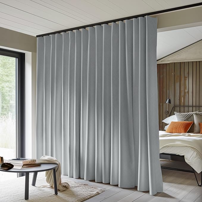 Room Divider Curtains Total Blackout Privacy Curtain Panel Room Thermal Insulated Noise Reduction Curtains for Bedroom Window Living Room Ceiling Track Curtain W 8.3 ft × H 8 ft Grey
