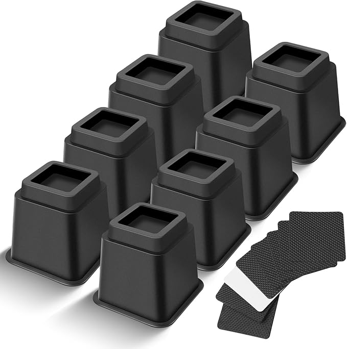 Bed Riser/Furniture Lift Bed/Bed risers/Furniture Lifter/Table risers/Frame Risers Create Under Bed Storage Heavy Duty for Furniture Height Adjustment (Black 8 Pack, 5 Inch)