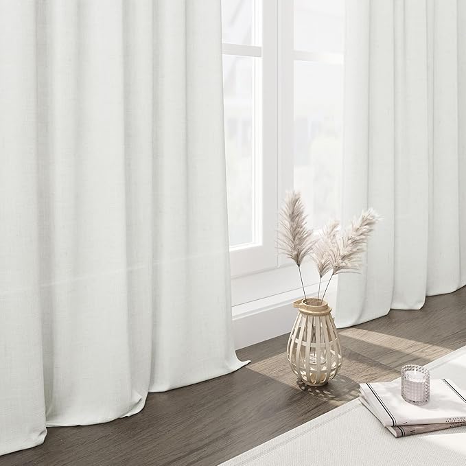Nanspring Ivory Linen Curtains for Living Room 2 Panels Set Extra Long Back Tab Light Filtering Semi Sheer Curtain Drapes for Bedroom Neutral Farmhouse Ceiling to Floor for Large Window 52x100