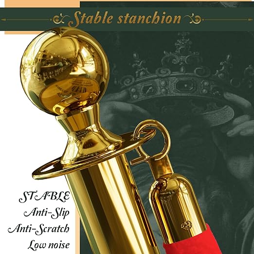 6PCS Gold Stanchions Posts with 4PCS 5 ft Red Velvet Rope, Red Velvet Rope Stanchion Set Crowd Control Barriers, Stanchions and Velvet Ropes Red Carpet Poles for Party Supplies
