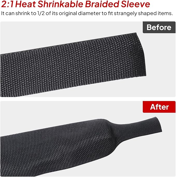 2 to 1 Heat Shrink Braided Sleeving 1/2" - 24 feet Pliable Shrinkable Fabric Sleeve for Protection Automotive/Electronics Cable/Wire/Hose/Harness