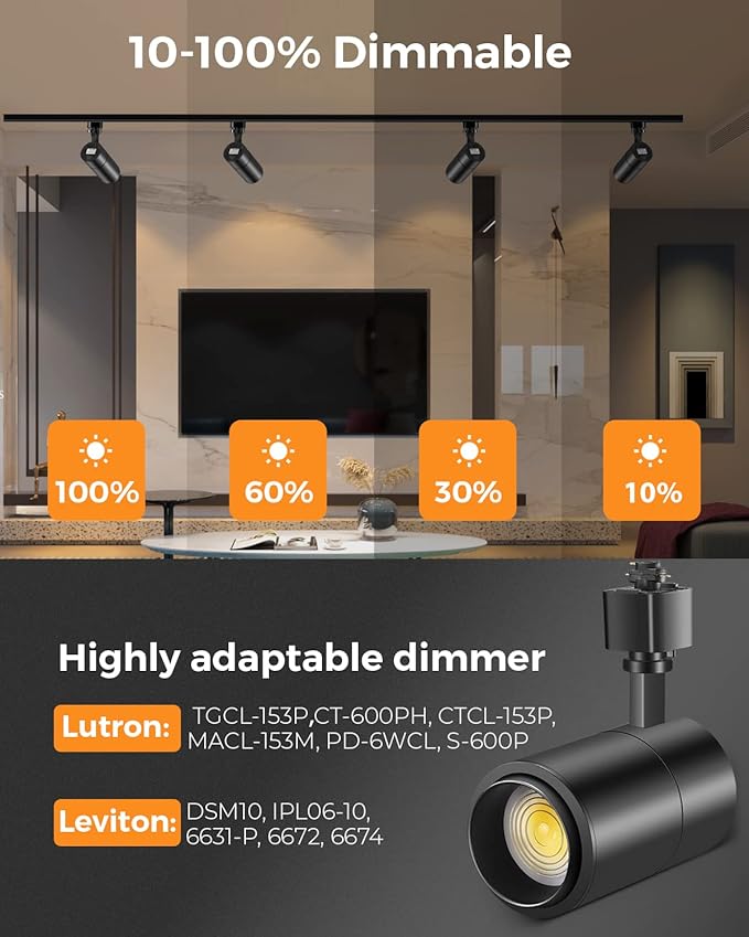 VANoopee 3-Color Zoomable 20W LED Track Lighting Heads H Type Track Light Heads Dimmable Bright Ceiling Spotlight Fixtures for Kitchen, 3000K 4000K 5000K Adjustable, CRI90+ 15°-60° 2000lm Black 6 Pack