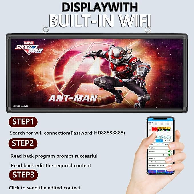 MNY Outdoor Scrolling Led Sign WIFI Programmable P6 40’’x18’’,High Brightness LED Digital Display Sign Custom Banner for Businesses Advertising,Support Scrolling Texts, Images and Video