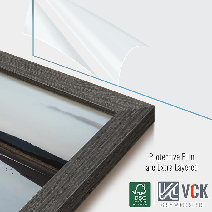 VCK 18x24 Poster Frame 2 Pack - Grey, High-End Wood Picture Frames with Polished Plexiglass, Display 16x20 Photo with Mat or 18x24 without Mat, Art Gallery-Quality, Wall Hanging, Grey
