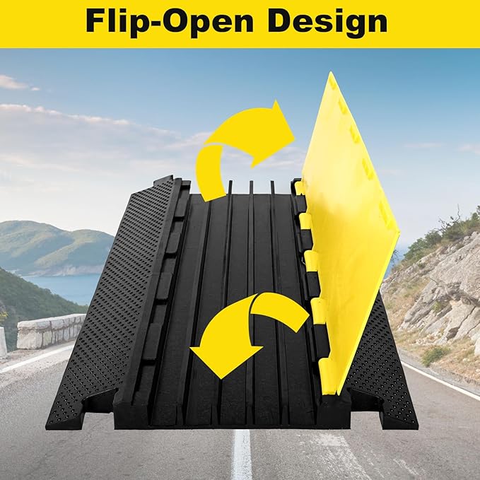 Driveway Cord Protector Ramp 36.3"×19.7"×2", 40000 lbs Heavy Duty Rubber Outdoor Extension Cable Wire Hose Cover 5 Channels Slow Down Speed Bump for High Traffic Driveway Road