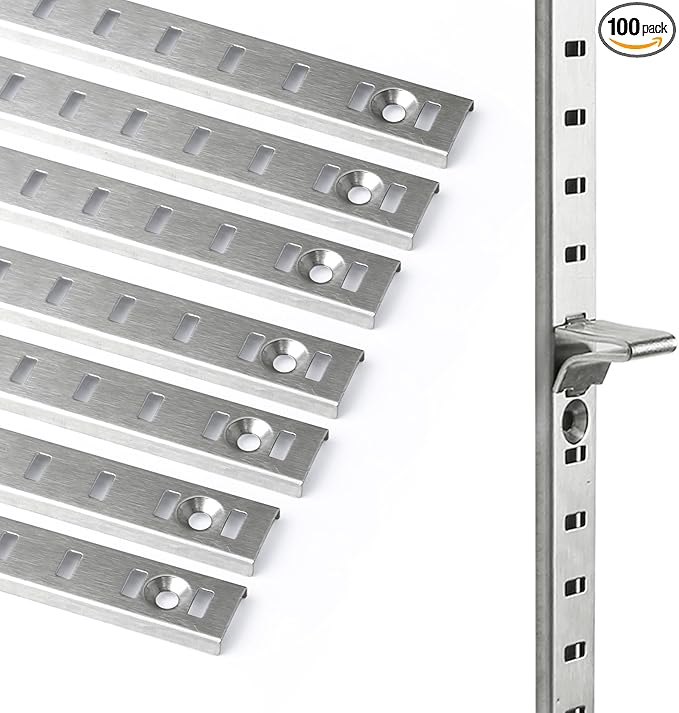 Bueyfolt 34 Inch 10Pcs Pilaster Shelf Brackets, Adjustable Mortise Mount Shelf Rails with Screws for Wall Shelving System