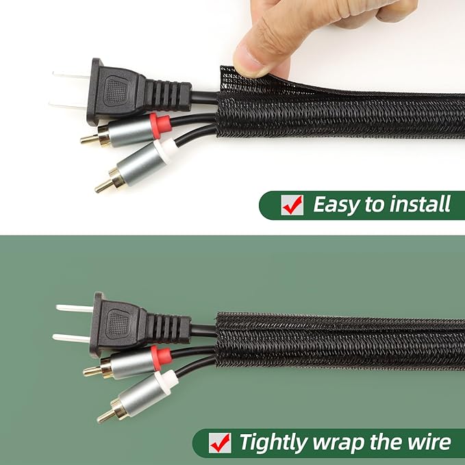 Split Wire Loom Tubing, Cable Protector Sleeve, Braided Cable Management for TV/Computer/Home Theater/Engine Bay, Cord Protectors from Pets No Chew (Black, 1"-25ft)