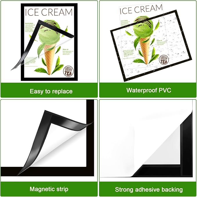 Marspark 50 Pcs Magnetic Sign Holder 8.5 x 11 Self Adhesive Wall Mount Magnetic Document Paper Holder Display Picture Frame with Border and Clear PVC Front Cover for Office Wall Window Store