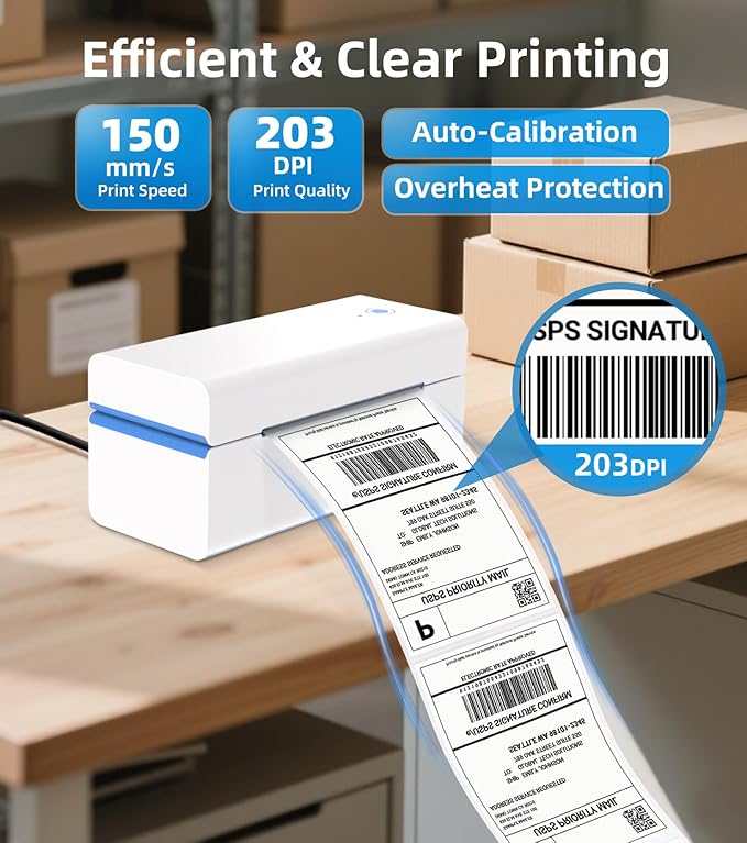 ORGSTA Bluetooth Thermal Shipping Label Printer 4x6, Wireless & USB Label Printer for Small Business, Compatible with Android, iPhone, Windows, USPS, Amazon, Etsy, Shopify - T001-Plus
