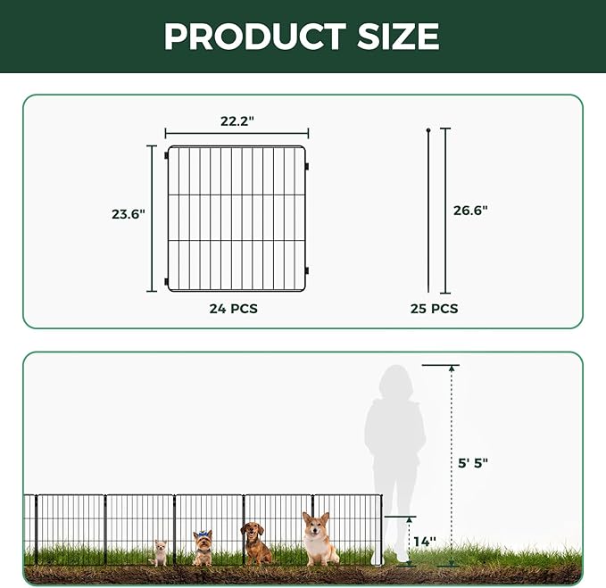 FXW Decorative Garden Fence for Yard - 24in(H) x 44.4ft(L) 24 Panels - Metal Fencing Panels - Animal Barrier Border for Dogs & Rabbits, Flower & Plant Edging