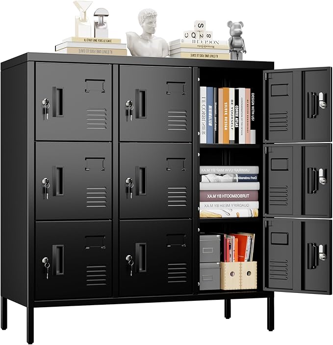 Aobabo 9 Doors Metal Storage Locker for Employees, Steel Storage Locker with Lock and Card Slot, for Home, Office, School, Gym, Require Assembly, Black