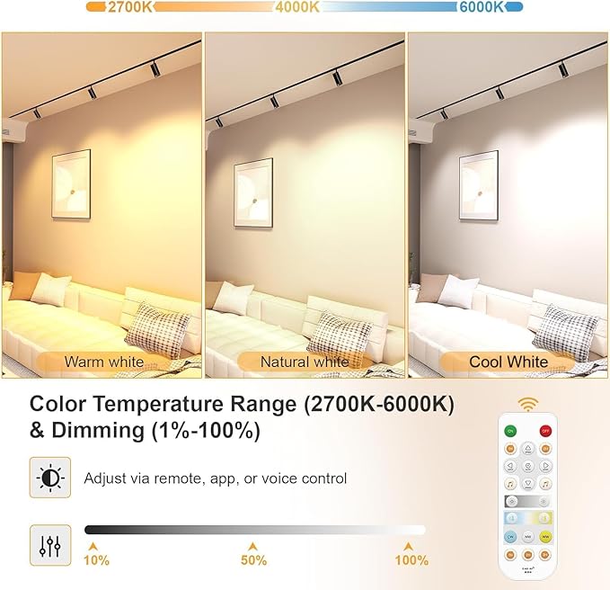 Adjustable Focus Spotlight, 18W Magnetic Track Light Head, 24V LED Lamp, Rotatable Spotlight, Smart Control via App, Remote & Voice, Dimmable & CCT 2700K-6000K, Beam Angle 20°-45°