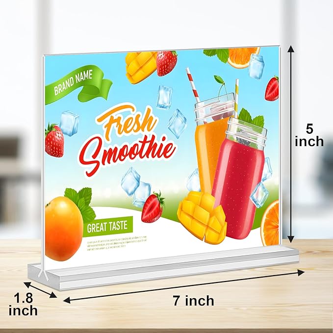 Acrylic Sign Holder 7x5,6 Pack Clear Sign Holder Double Sided Table Menu Horizontal Desktop Display Stand Paper Flyer Holder Tabletop Sign Holder Suitable for Restaurants, Office, Store, Hotels