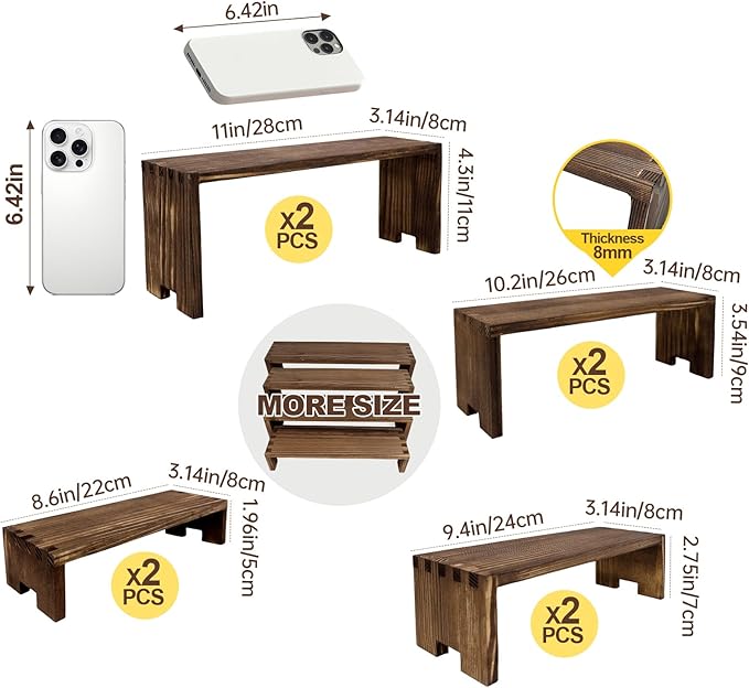 Large Display Wood Risers Wooden Stand 4 Tier Wood Racks, 2 Set 8 Pieces Cupcake Stands Cologne Perfume Organizer Dessert Stands for Vendors Event(Brown 8)