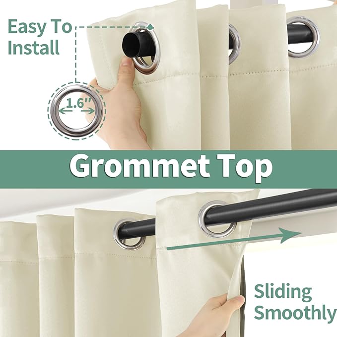 Blackout Curtains for Bedroom 72 Inch Length 2 Panels Set, Thermal Insulated 100% Light Blocking Soundproof Grommet Window Curtains for Living Room with Black Liner, Each 52 Inch Wide, Cream