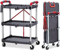 3-Tier Foldable Utility Cart with Wheels, Portable Rolling Storage Trolley, 167 lbs Load Capacity, No-Assembly Organizer for Office, Home, Garage, Restaurant, and Warehouse, Grey