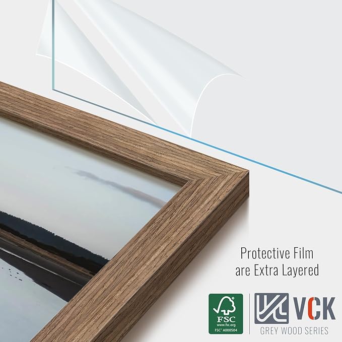 VCK 16x24 Poster Frame 5 Pack - Walnut, High-End Wood Picture Frames with Polished Plexiglass, Display 12x18 Photo with Mat or 16x24 without Mat, Art Gallery-Quality, Wall Hanging, Walnut