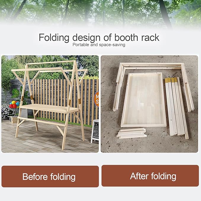 Outdoor Vendor Cart, Wooden Lightweight Farmers Market Stalls/Concession Stand Booths, Foldable Vendor's Stall, Portable Food Display Stand for Market(Red,150 * 60 * 200cm)