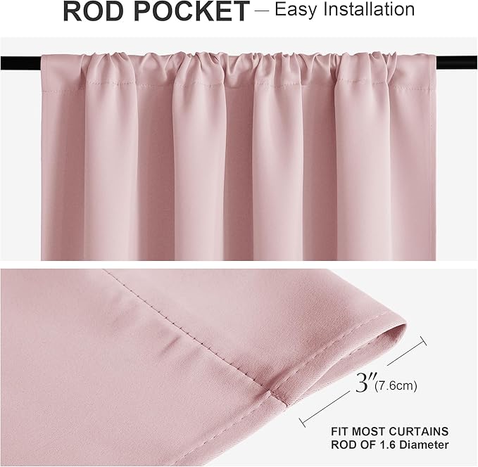 PONY DANCE Blush Pink Curtains for Kitchen 45 inch Length, Thermal Insulated Blackout Window Drapes for girl's Bedroom, Room Darkening Short Curtains for Nursery(2 Panels, Peach Blush, 42 inches Wide)