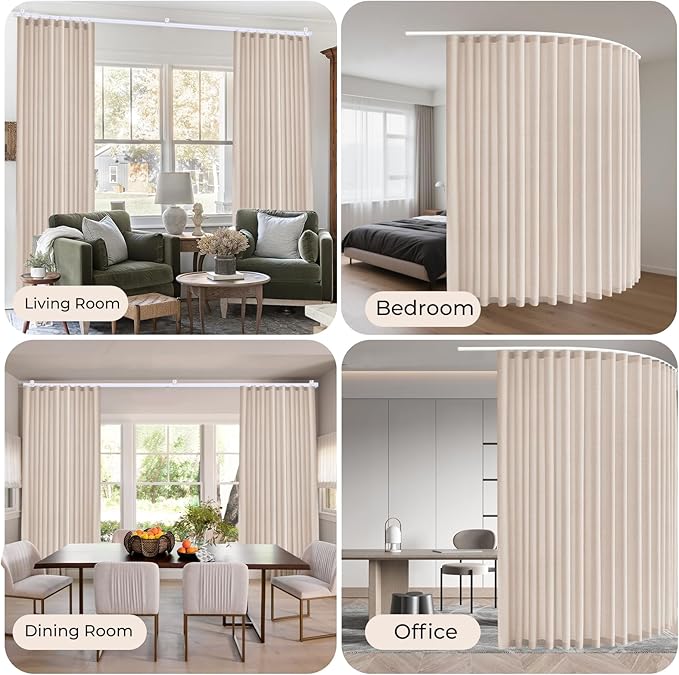 Faux Linen Semi Sheer 1 Panel Room Divider Curtain with Flexible Tracks, Extra Wide Light Filtering Privacy Curtains for Patio Sliding Glass Door, Room Divider Drapes for Living Room, Beige, W100xL96