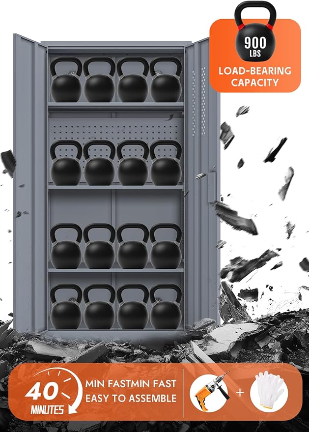 Metal Storage Cabinet Organization, 72'' Tall Locking Cabinet with Doors, Upgraded 4 Adjustable Shelves and Pegboard Garage Storage, Steel Tool Cabinets for Home, Office, Warehouse