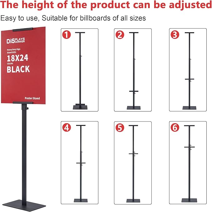 DISPLAYSWORKER Poster Stand for Display,Double Sided Banner Stand with heavy duty Base, Metal Floor Standing Sign Holder Up to 78 inches for Board & Foam Sign (Single-Pole)