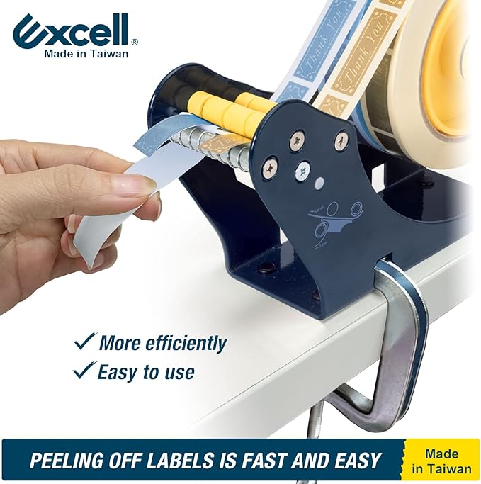 Excell LD-222 Manual Label Dispenser (2" Wide, 3" Core): Works with 2" or 1" Wide Labels. Easy Peel-Off Design. Includes C-clamp for mounting on desks or workstations. Efficient and Versatile.