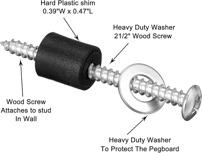 Pegboard Spacers Mounting Kit, Magnetic Pegboard Includes Screws, Spacers and Washers for 1/8-Inch and 1/4-Inch Pegboard (24)
