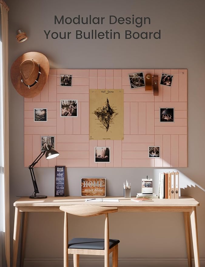 Felt Bulletin Board Tiles Large 48" x 36" Cork Board Alternative-12 Pack with 70 Adhesive Tabs, Thick Slat Wall Panels for Office Decor, Push Pin Board Wall Organizer Alternative -Pink