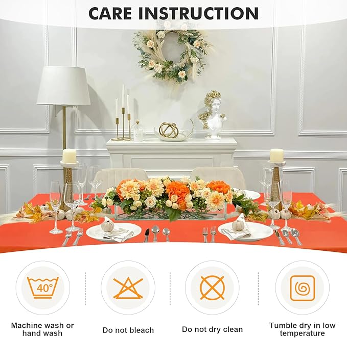 SEPARO 2 Pack 6 Ft Orange Table Cover Fitted Rectangular Tablecloth Stretchable Fabric Table Cloth 6 ft Wrinkle-Free for Party Tradeshows Banquet Weddings Cocktail